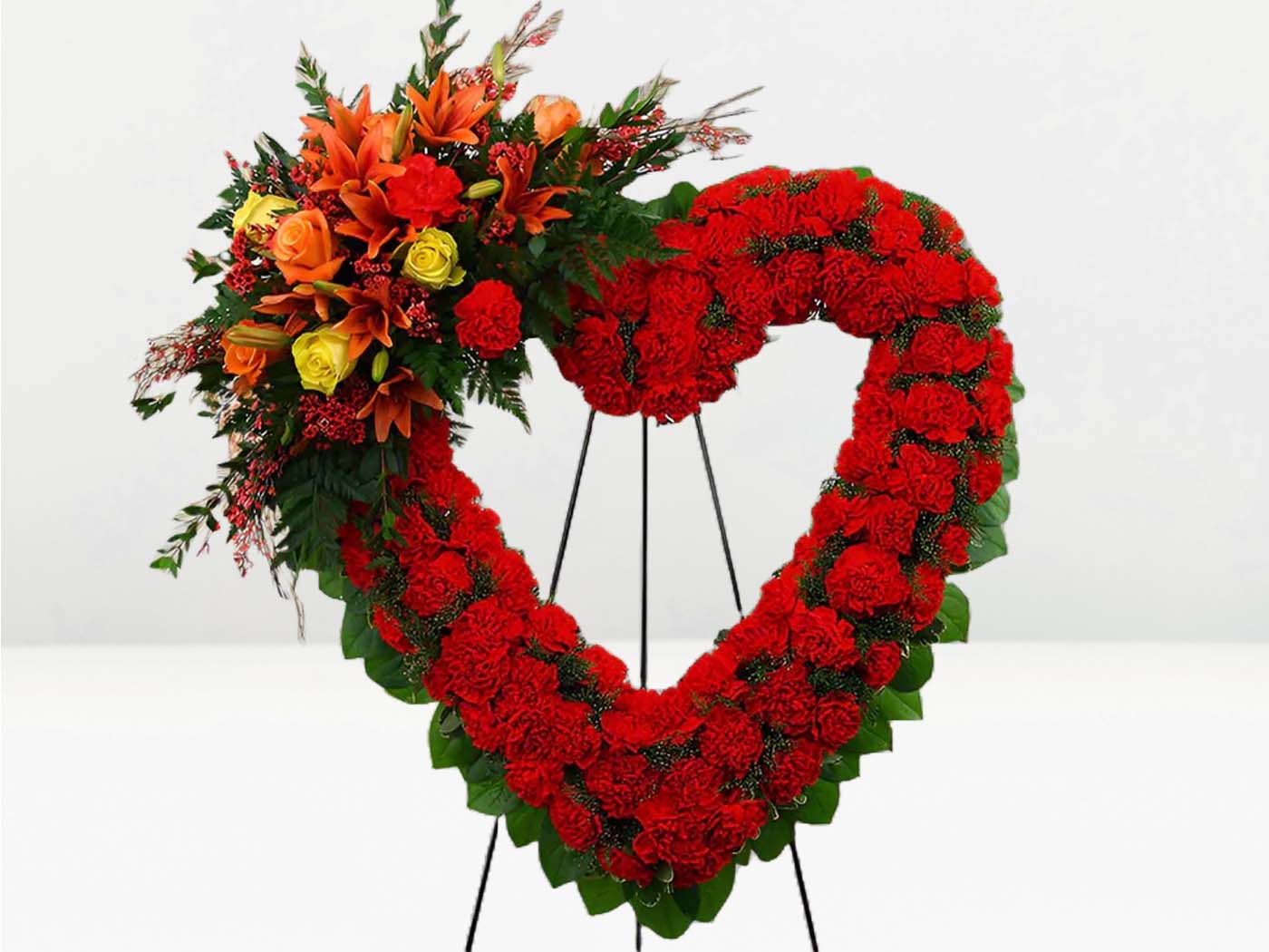 Red Carnation Heart Wreath